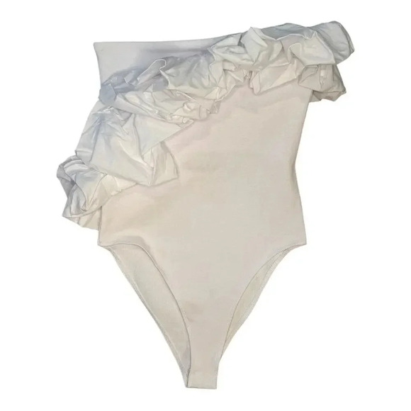 NEW ZARA Women’s‎ Large White Combination Ruffled Bodysuit NWT - Picture 2 of 6